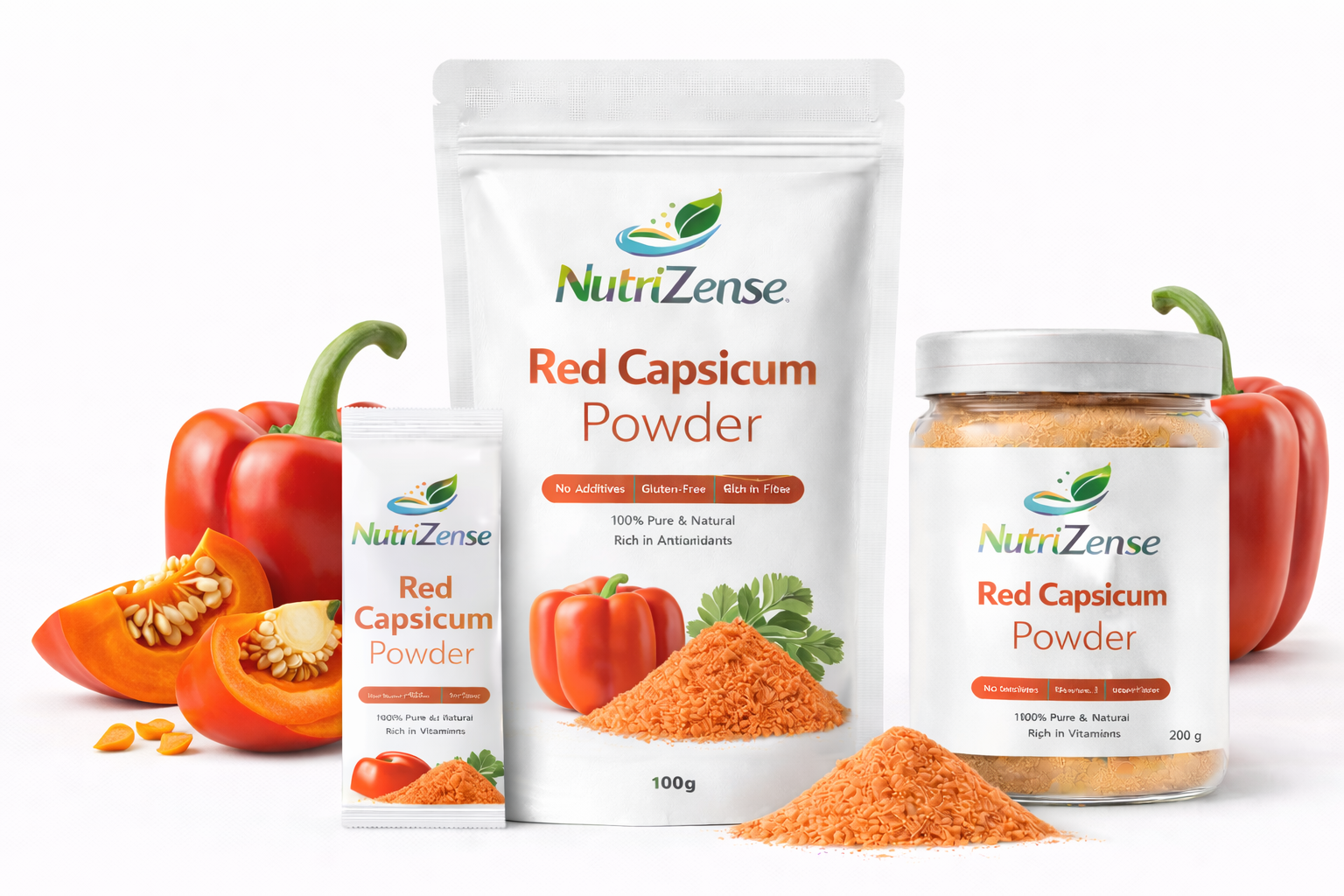 Dehydrated Red Capsicum Flakes - NutriZense dried vegetable flakes - Buy online India