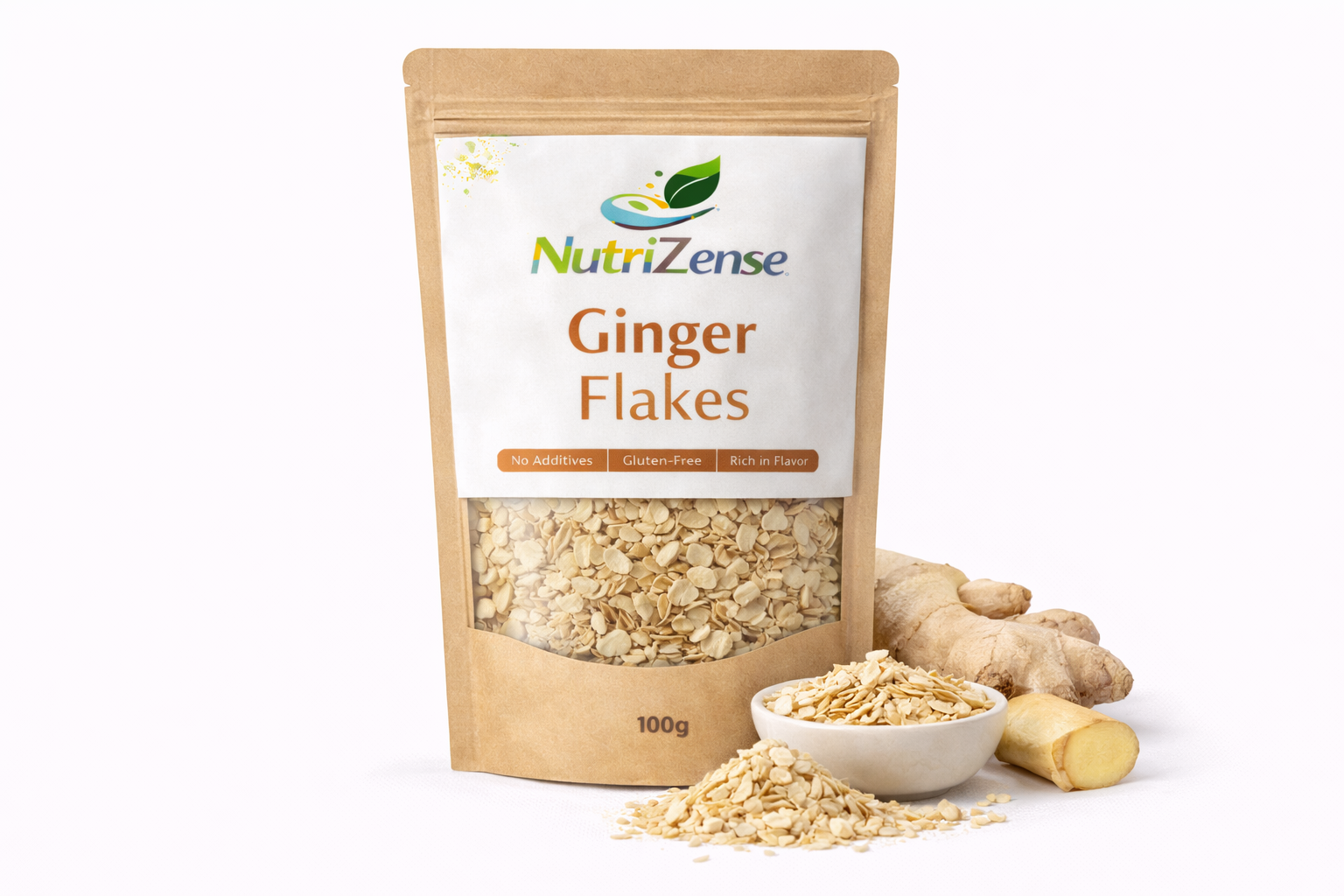 Dehydrated Ginger Flakes - NutriZense dried vegetable flakes - Buy online India